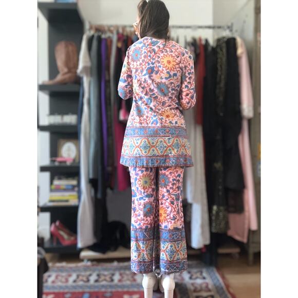 Vintage 70s Psychedelic Floral Set | Tunic + Flared Pants | Indian Cotton | XS/S - Picture 2 of 10